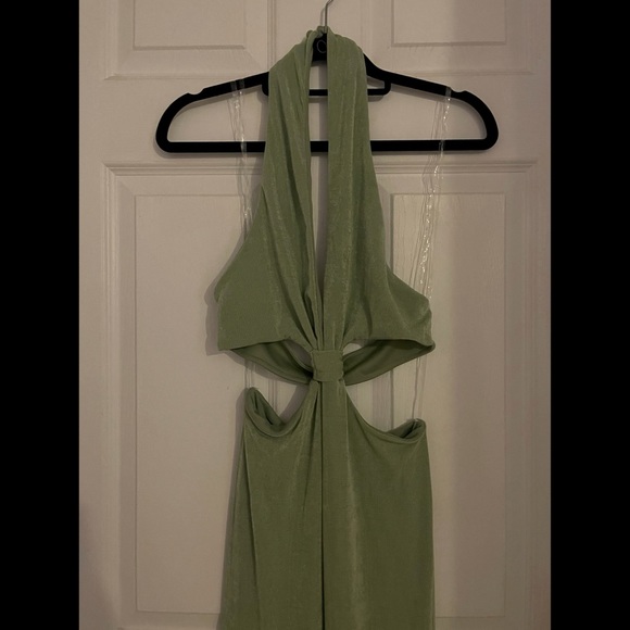 Sage Green Slinky Halter Maxi Dress - Picture 6 of 6